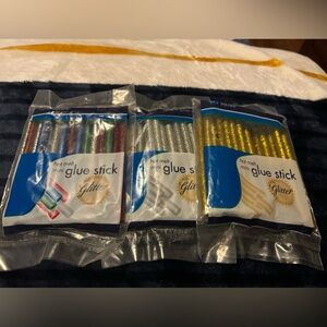 Lot of 3- Glitter Hot Melt Mini Glue Sticks - Multicolor, silver and gold